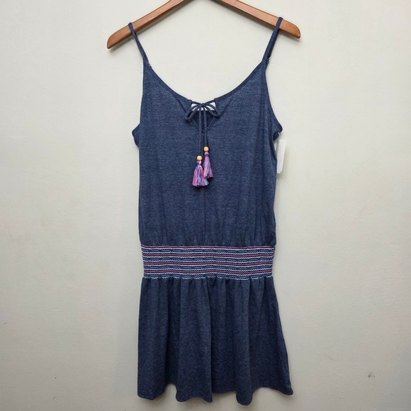 Soluna Swim Blue Cover-Up Dress Sleeveless Tassel Tie Women's Medium M - Picture 2 of 11